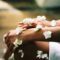 White flowers on woman hand